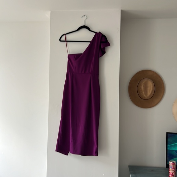 Purple One Shoulder Cocktail Dress - Picture 4 of 6